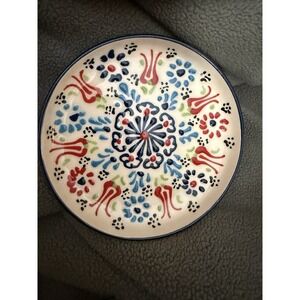 Danica Heirloom Hand Painted Folk Art Turkey Dessert Plate 6.5" Colorful Floral